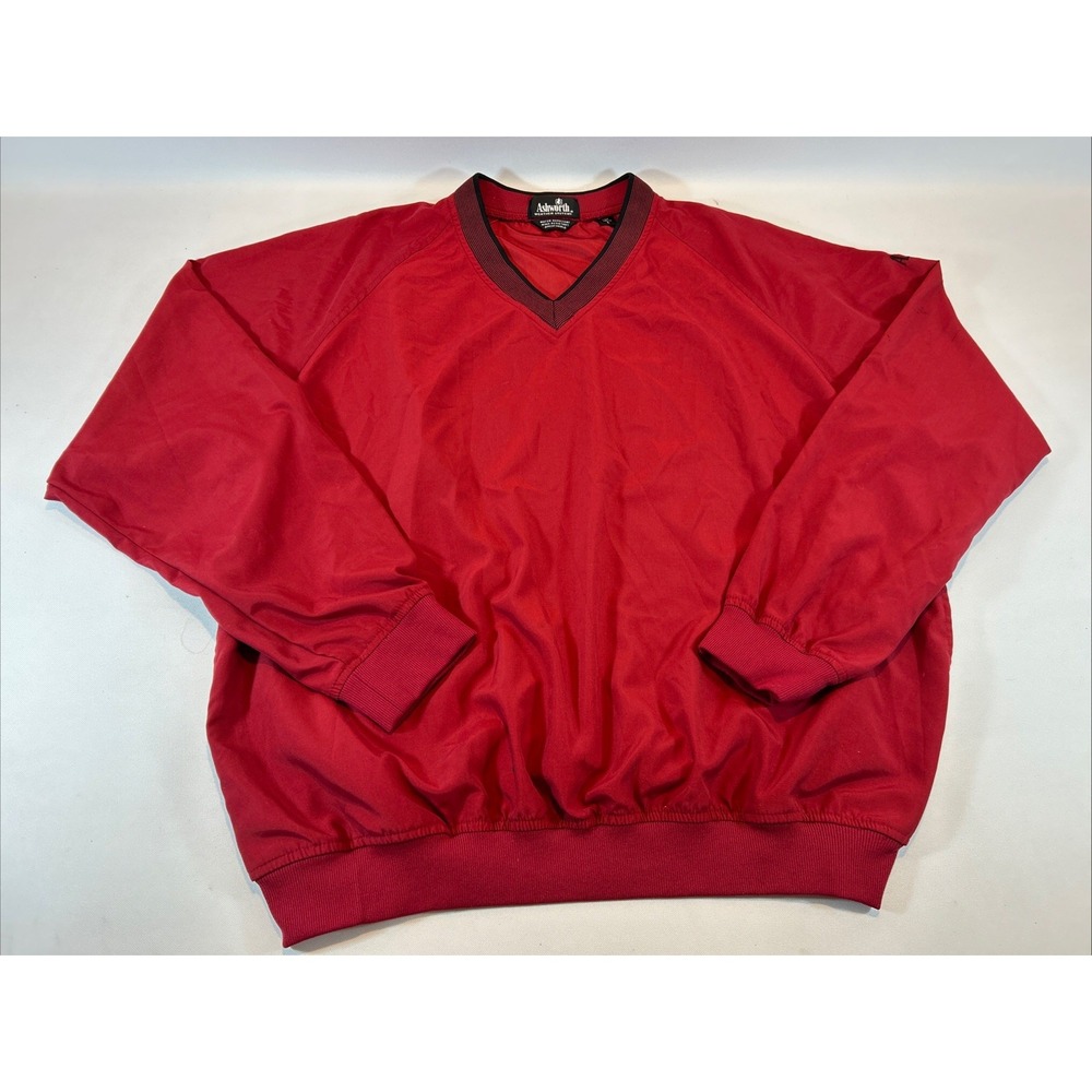 Ashworth Mens Windbreaker Jacket Sz Large Embroidered Wind Water Resistant Red